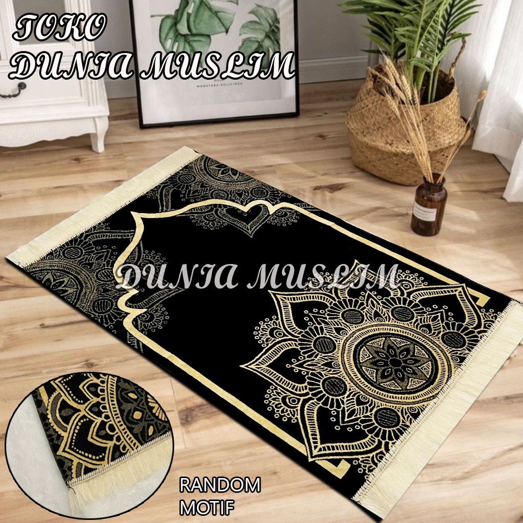 Sajadah Hitam Motif Kiswah Sajadah Turki ukuran 70x110 By Dunia Muslim