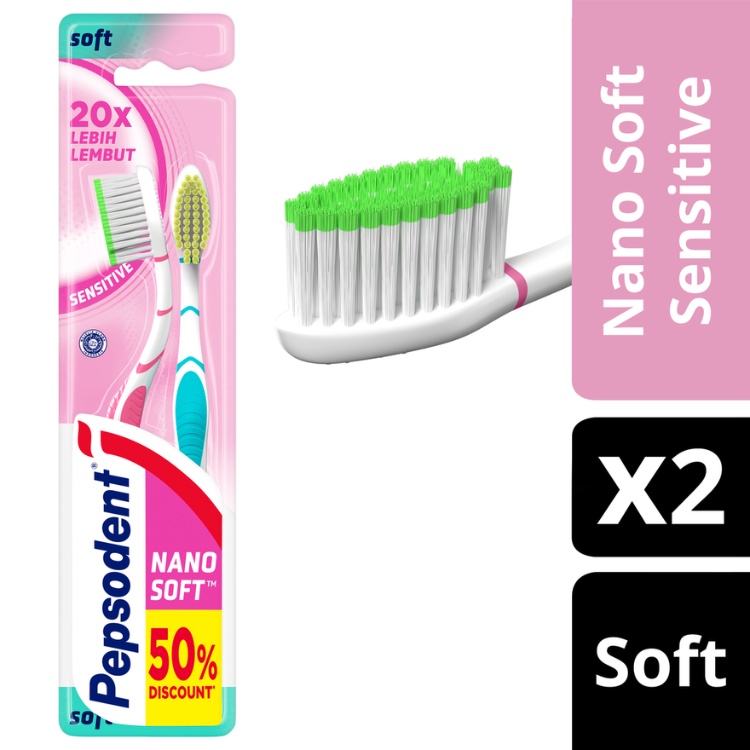 Pepsodent Double Care Sensitive Sikat Gigi Soft Isi 2