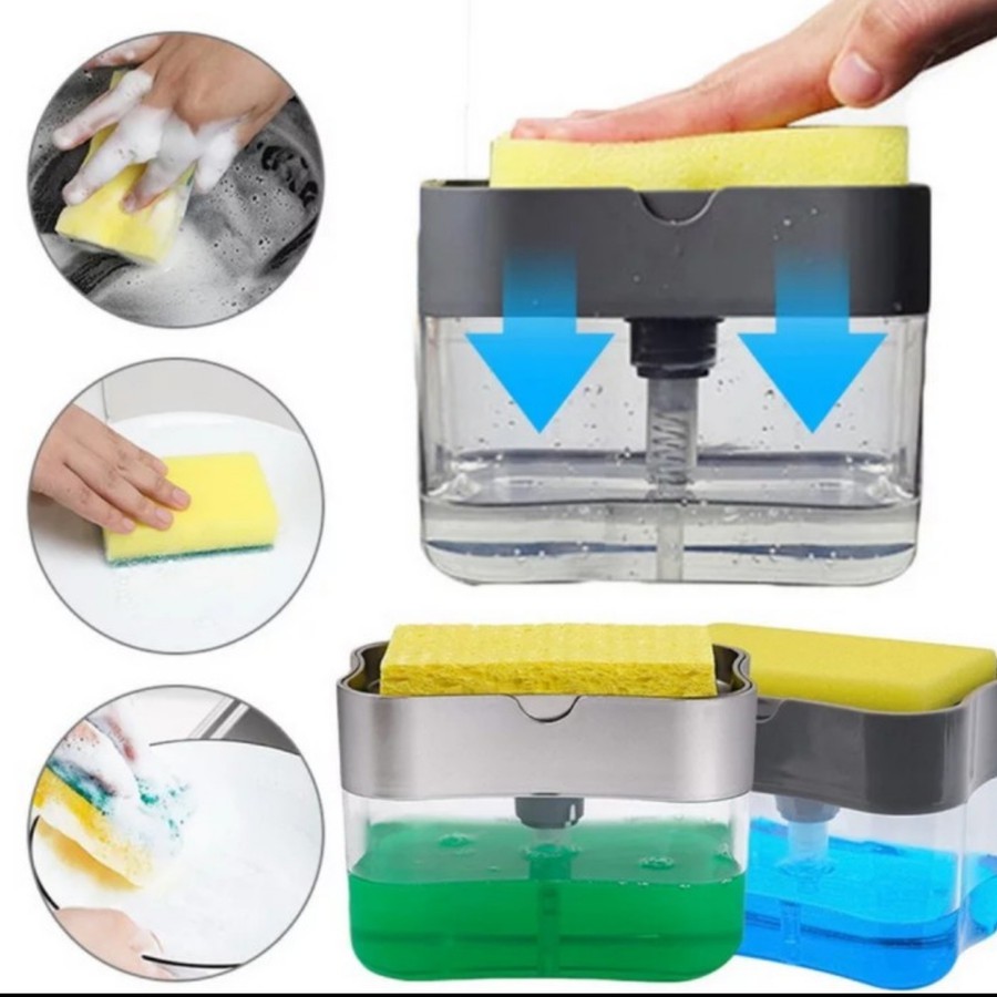 SOAP PUMP TEMPAT SABUN CAIR CUCI PIRING 2 IN 1 DISPENSER SPONGE SABUN