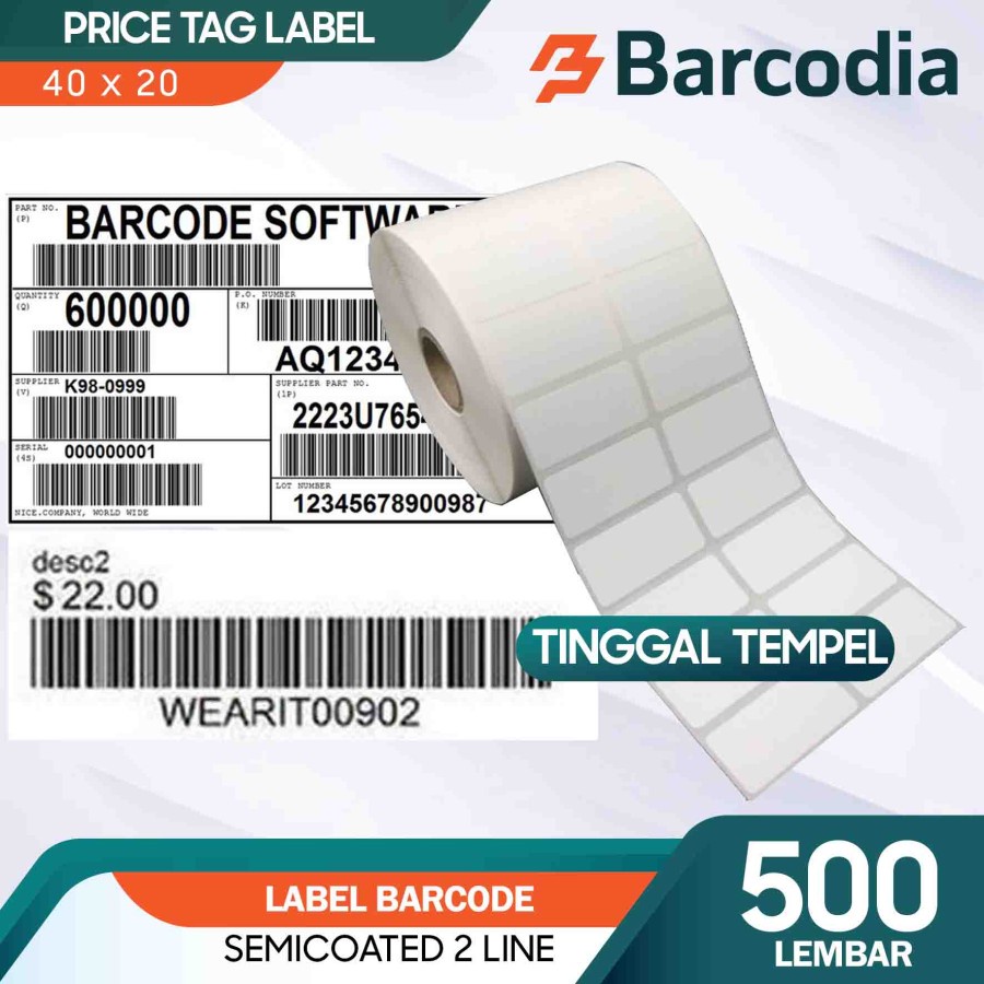 

BARCODIA Label Stiker Barcode 40X20 mm (2 LINE) Semicoated 500pcs