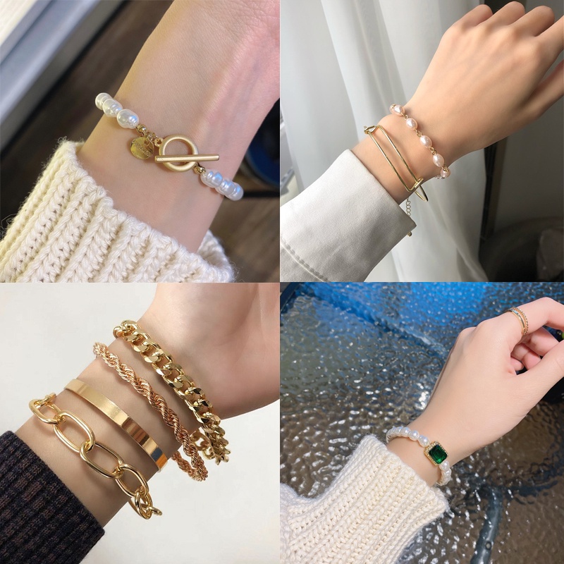 2021 Trend Punk Gold Big Thick Chain  Bracelet for Women Men Fashion Snake Mascot Pearl Charm Bracelets Bangles Jewelry Accessories Gift