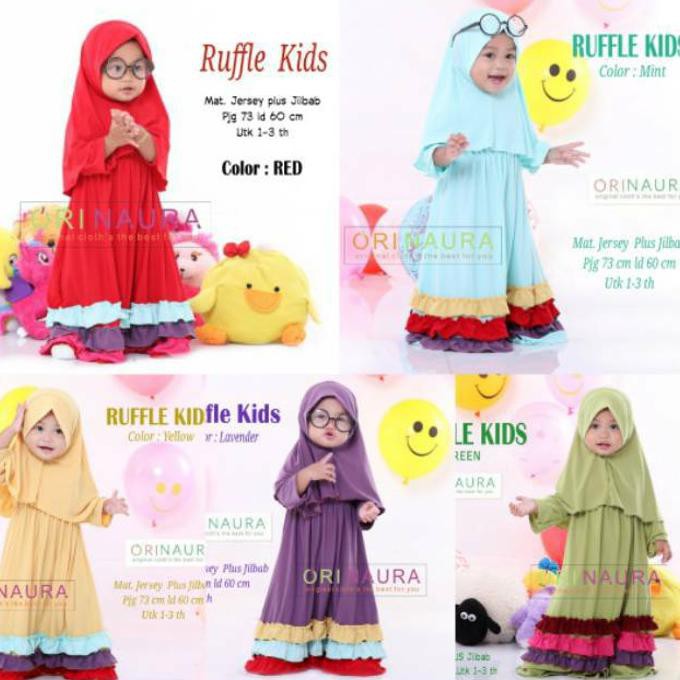 Baju Gamis Wanita Terbaru Anak Polos Ruffle Kids Syari Ori Naura