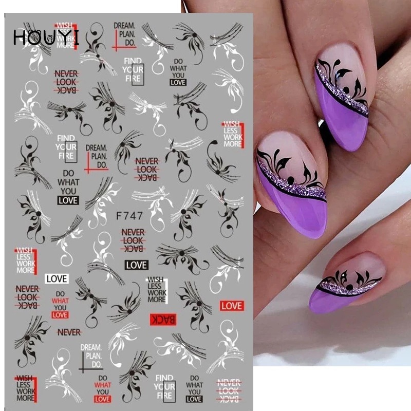 1 Lembar Stiker Kuku Desain Kupu-Kupu Bunga Geometri Warna Hitam Putih Untuk Dekorasi Nail Art Wanita Butterfly