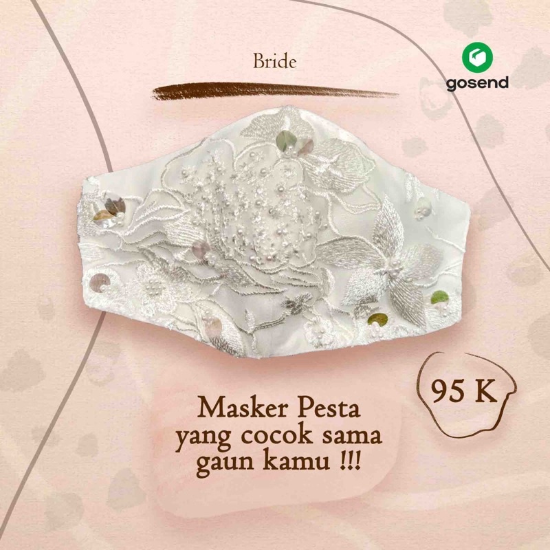 Masker Kain Brokat Premium Pesta 3ply | Pengantin Putih