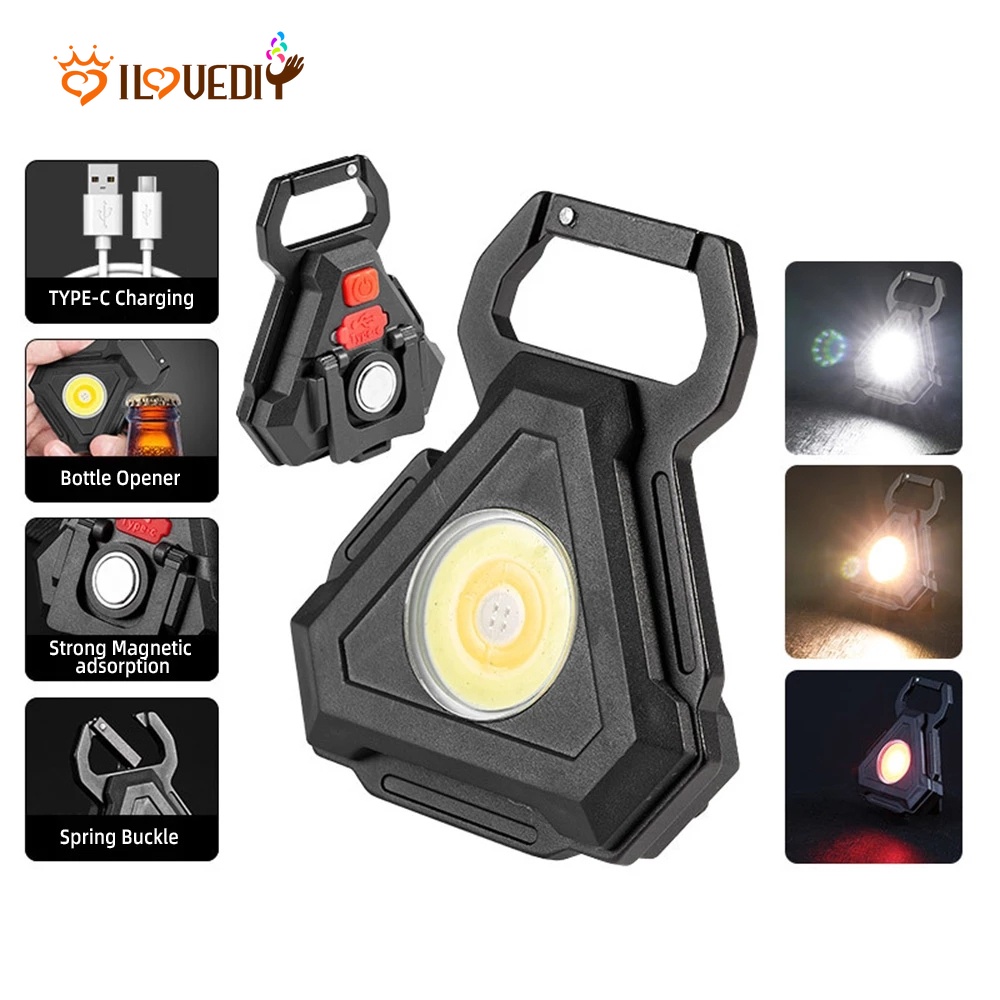 Lampu Senter LED COB Mini Anti Air IP64 Charge USB Dengan Gantungan Kunci Untuk Camping