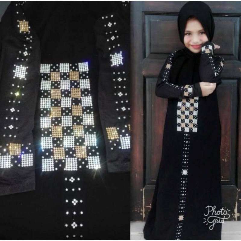 GAMIS ABAYA SYAR’I ANAK MOTIF CATUR SWAROVSKY CANTIK MURAH COD