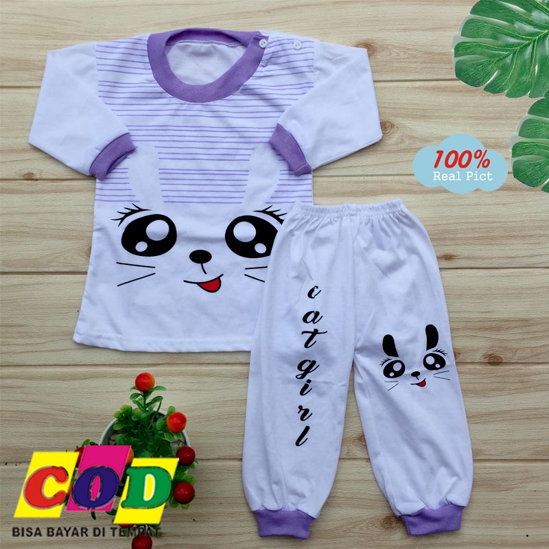 Ana Baby - Setelan Baju Bayi Perempuan Kaos Oblong Lengan Panjang Kancing Bahu Anak Usia 3-12 Bulan