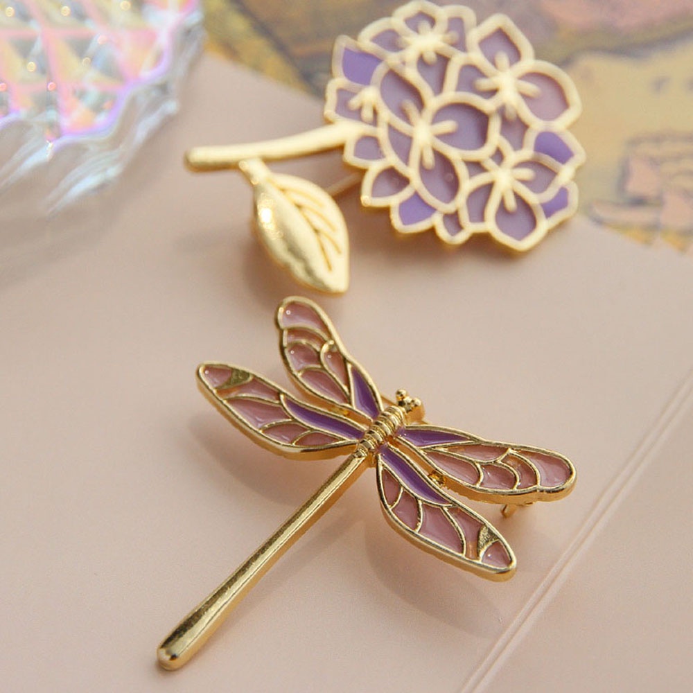 Needway  Enamel Badge Purple Collar Accessories Dragonfly Brooch Pin Trendy Party Animal Elegant Women Man Metal Fashion Jewelry