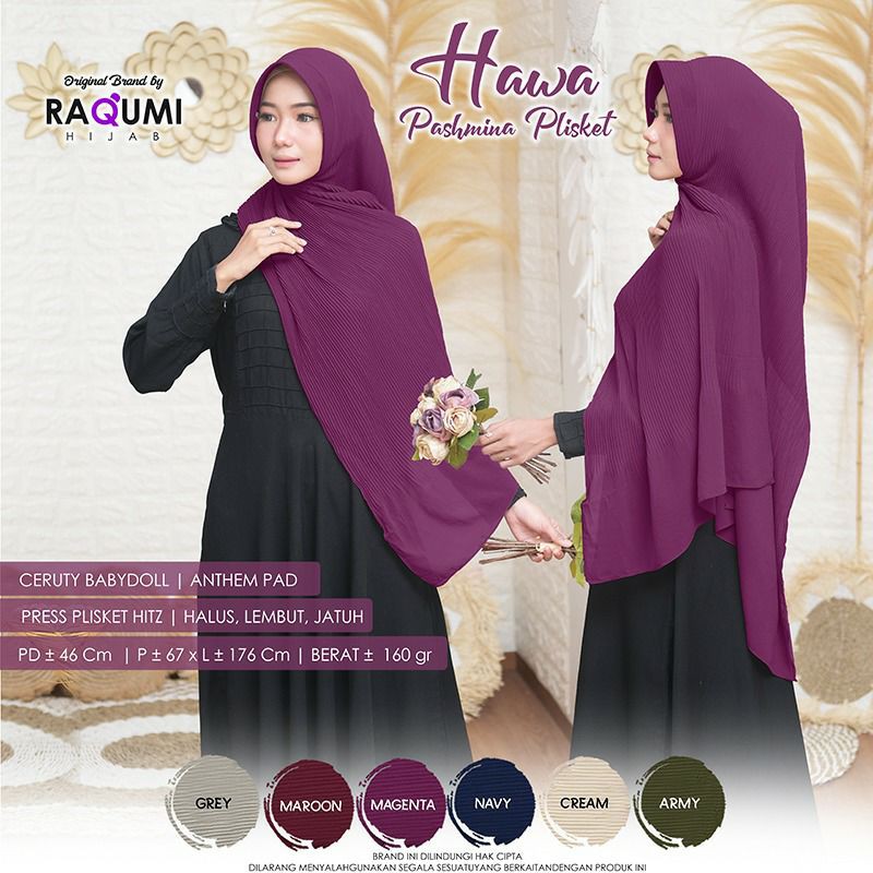 hijab HAWA PASMINA PLISKET ORI RAQUMI HIJAB
