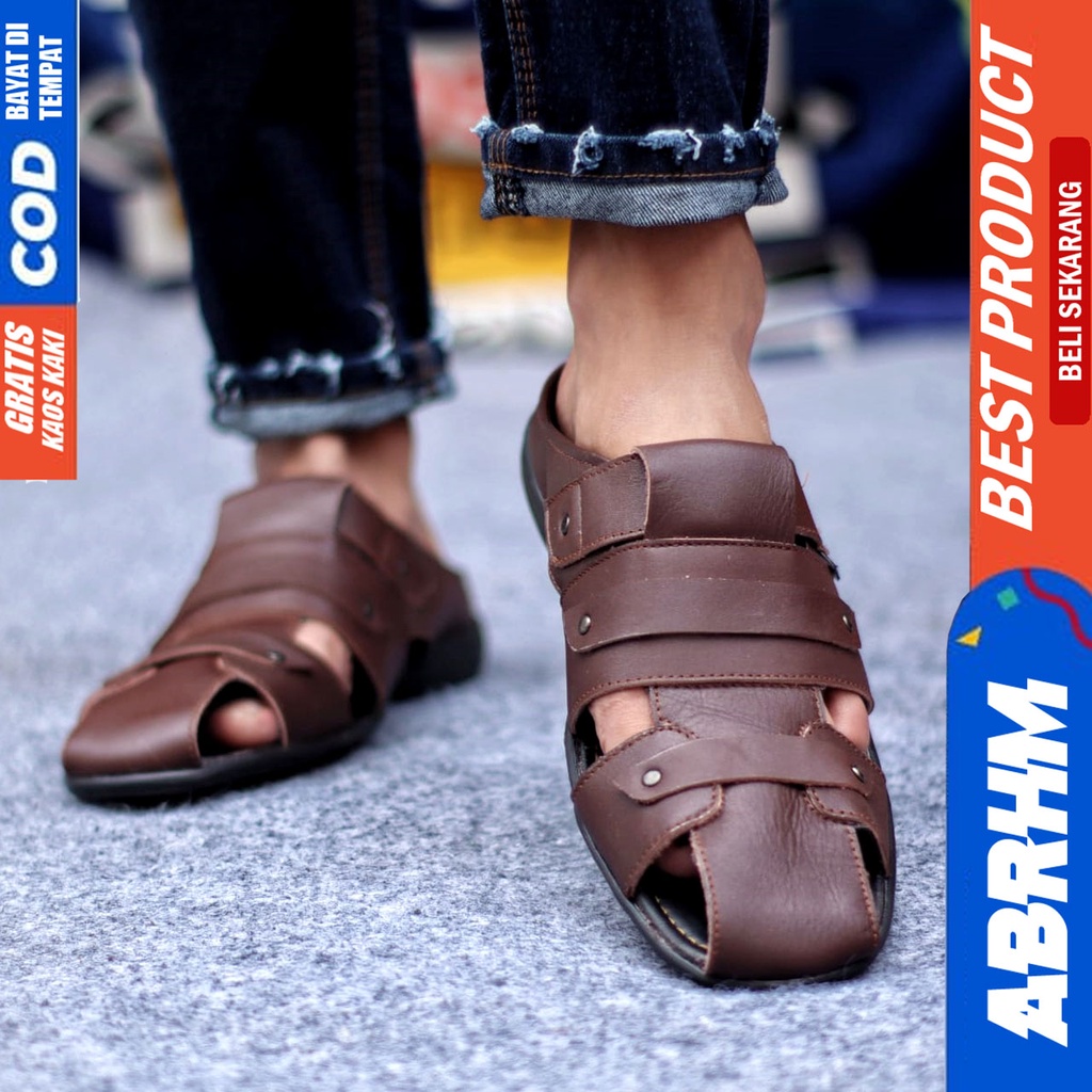 Sepatu Sandal Casual Kulit Asli Bustong Tutong Sendal Slop Original Murah Terbaru Kekinian