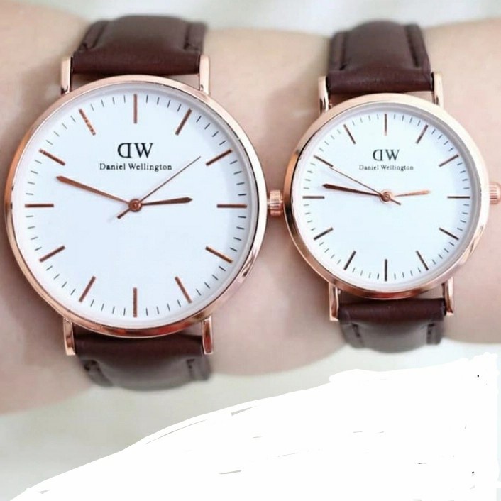 jam tangan couple dw kulit - coklat tua