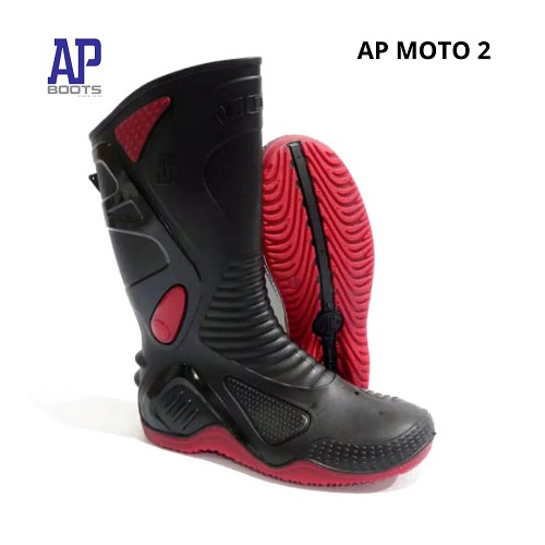 PROMO Sepatu AP Boots Murah - AP BOOTS MOTO 2 BLACK RED SIZE 39 - 45 - Sepatu AP Boots Terlaris - AP BOOTS KARET MOTO 2 - SEPATU BOOTS BIKERS - FANZ STORE