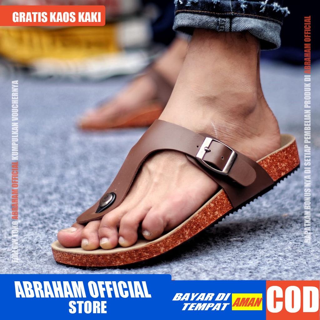 ABRHM x HORI Sendal Jepit Pria Sandal pria Sendal Cowok Kulit Pu Sandal Cowo Sandal Japit Kekinian