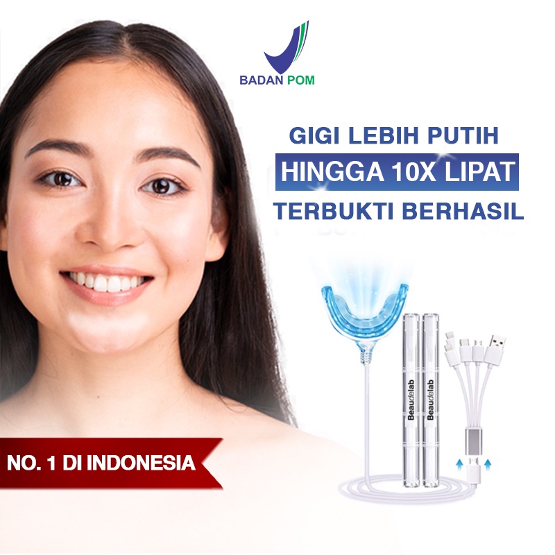 Beaudelab Deluxe Pemutih Gigi Permanen | Teeth Whitening Kit | Alat Pemutih Gigi Cepat Lampu LED