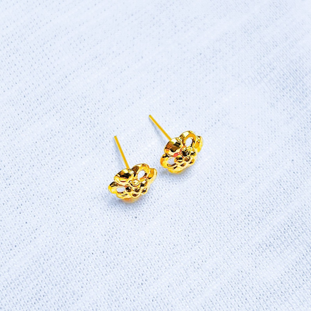 Anting duduk anak dan dewasa emas asli kadar 700 70 16k 3D bunga like kendari simpel giwang kerabu paku cucuk stud ringan 0,5 gr gram g setengah gold earrings