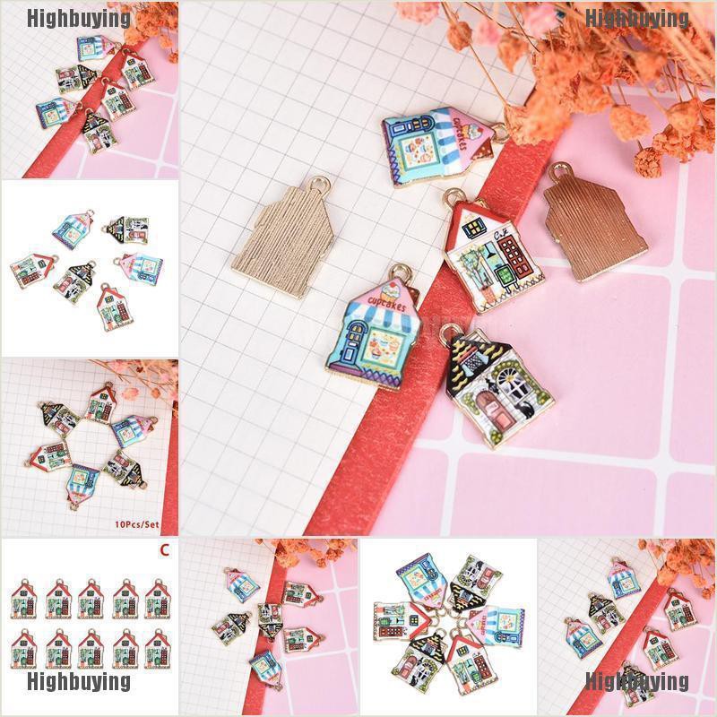 Hbid Glory 10Pcs / Set Charms Enamel Alloy Bentuk Rumah Untuk Membuat Perhiasan DIY