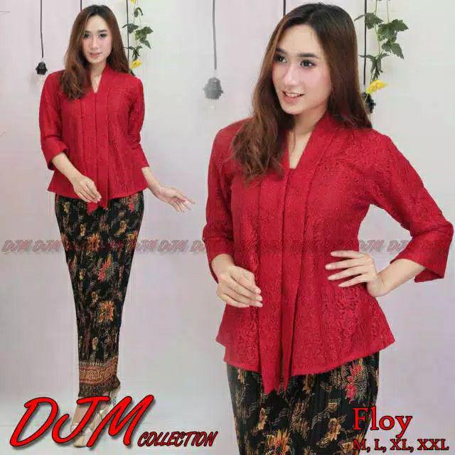 SETELAN KEBAYA FLOY BROKAT BIG SIZE / KEBAYA WISUDA / KEBAYA BUSUI-Set merah