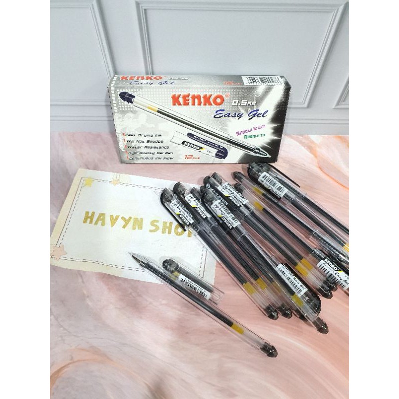 (12pc) pen gel merek KENKO EASY GEL-Hitam
