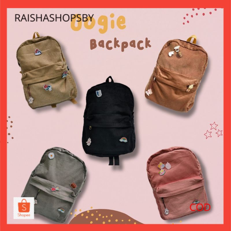 Himeku OOGIE PIN Backpack Corduroy Tas Ransel Tas Sekolah Tas Gendong
