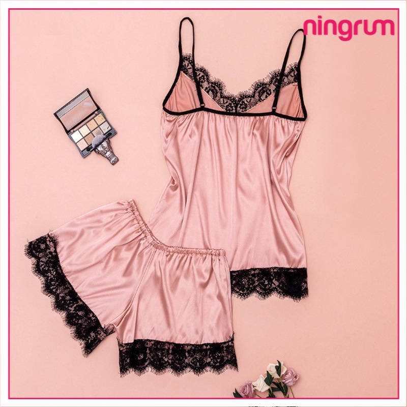 Ningrum Pakaian Dalam Wanita Lingerie Sexy Set Lingerie Celana Renda Seksi + Tank Top Set Baju Tidur Malam - 4021