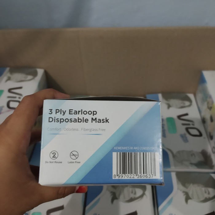 Masker Vio BFE VFE PFE Earloop 3 ply isi 50 / MASKER VIO EARLOOP 3PLY b8fe