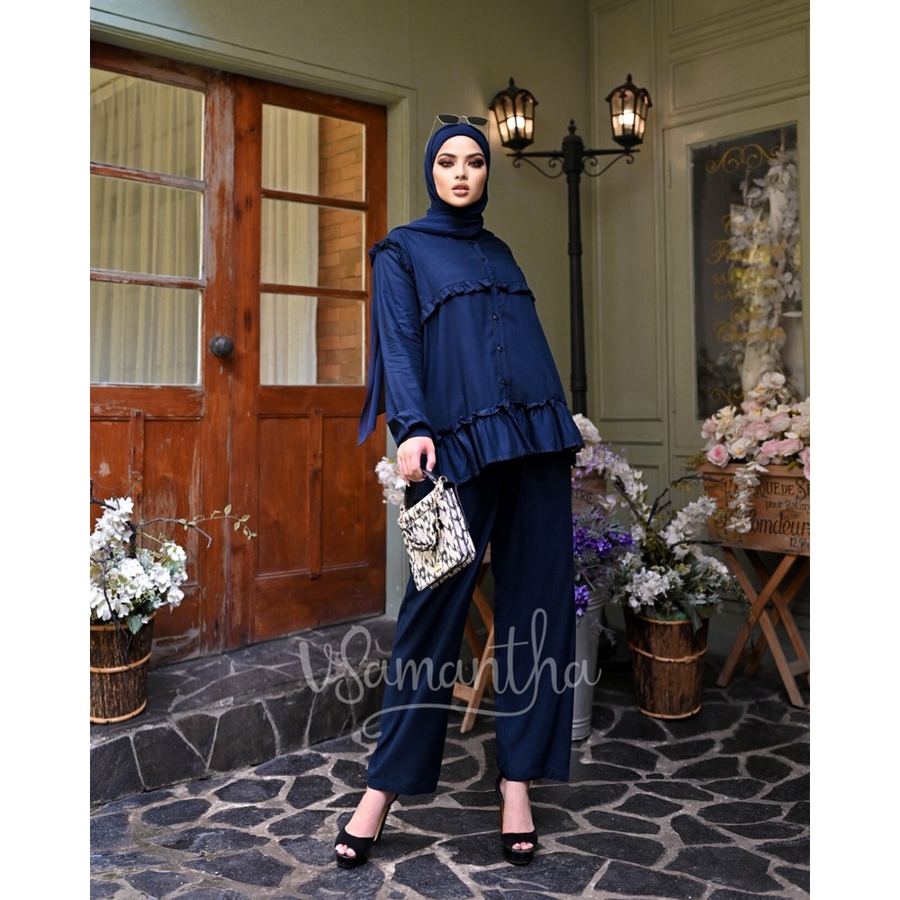 vSamantha - Pajamas One Set Rayon Premium Rossa / Setelan Rayon Wanita-Navy