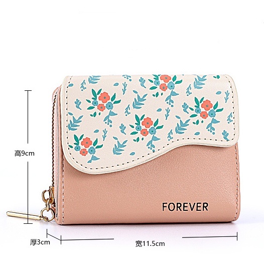 DOMPET LIPAT KECIL WANITA IMPORT KULIT PINK MOTIF BUNGA KOREA PREMIUM NAPAVA WA503P3 MINI SIMPLE LUCU SLOT KARTU UANG KOIN RESLETING REMAJA KEKINIAN BRANDED BATAM