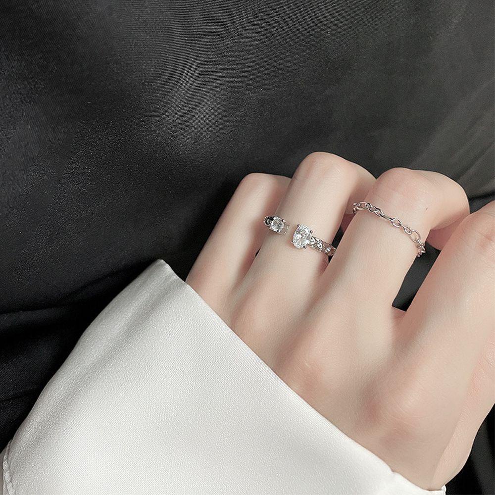 Cincin Jari Model Terbuka Bahan Tembaga Aksen Kristal Zircon Bentuk Bulat Gaya Vintage Korea Untuk Wanita