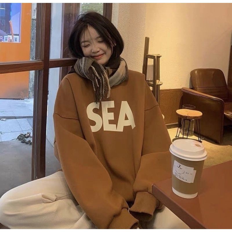 Sweater BIGSIZE SEA (S - 6XL) Crewneck SEA Sweatshirts Korean Fashion Wanita Pria Oversize Harajuku Oblong S M L XL 2XL 3XL 4XL 5XL 6XL mocca beige krem coklat khaki