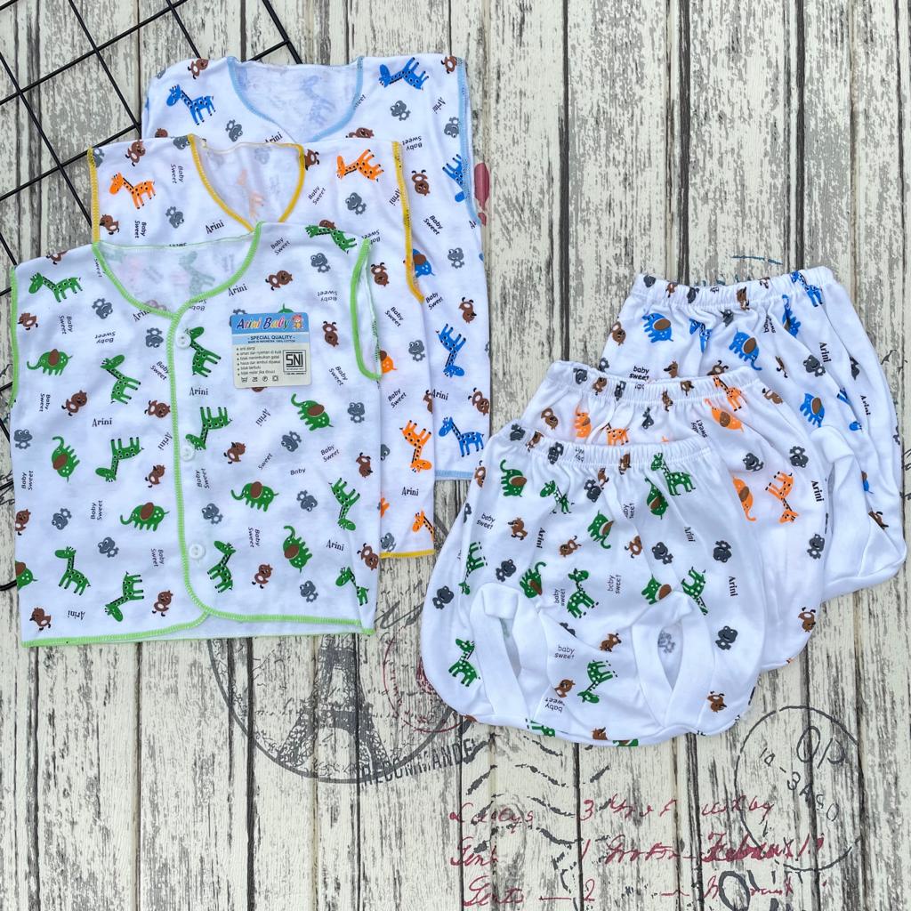 3 Pcs Baju Lengan Kutung + Celana Pop Kacamata Baju Bayi Baru Lahir Asyam Baby