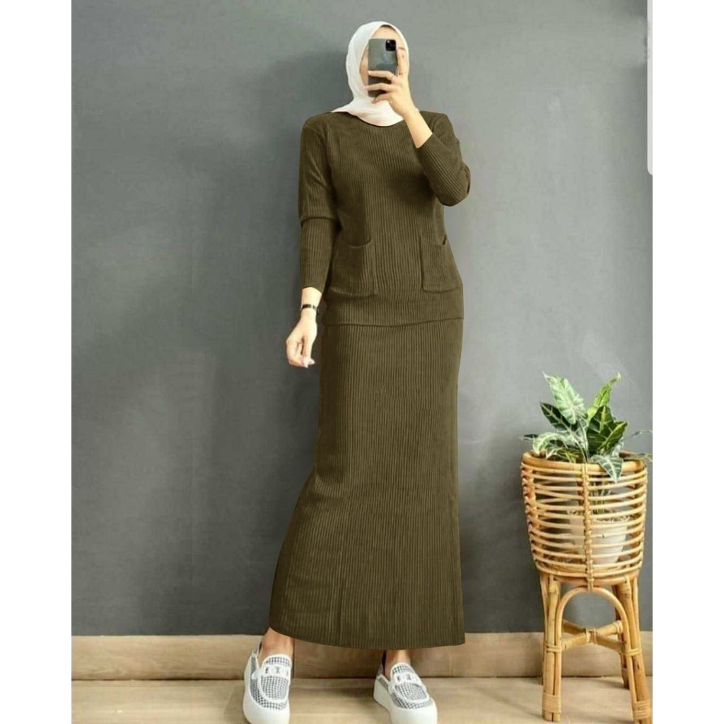 SET DELIA KNIT JUMBO XXL ONE SET RAJUT WANITA SET ROK RAJUT 6 WARNA-3