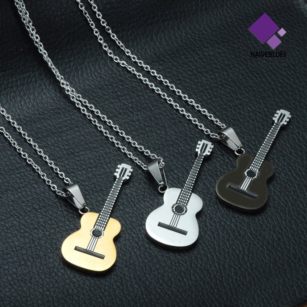 Kalung Liontin Gitar Rock Bahan Baja Untuk Pria Dan Wanita