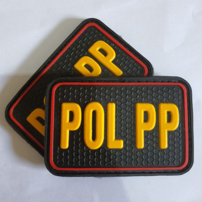 patch rubber logo tulisan pol pp lis merah - rubber patch satpol pp - tempelan emblem karet