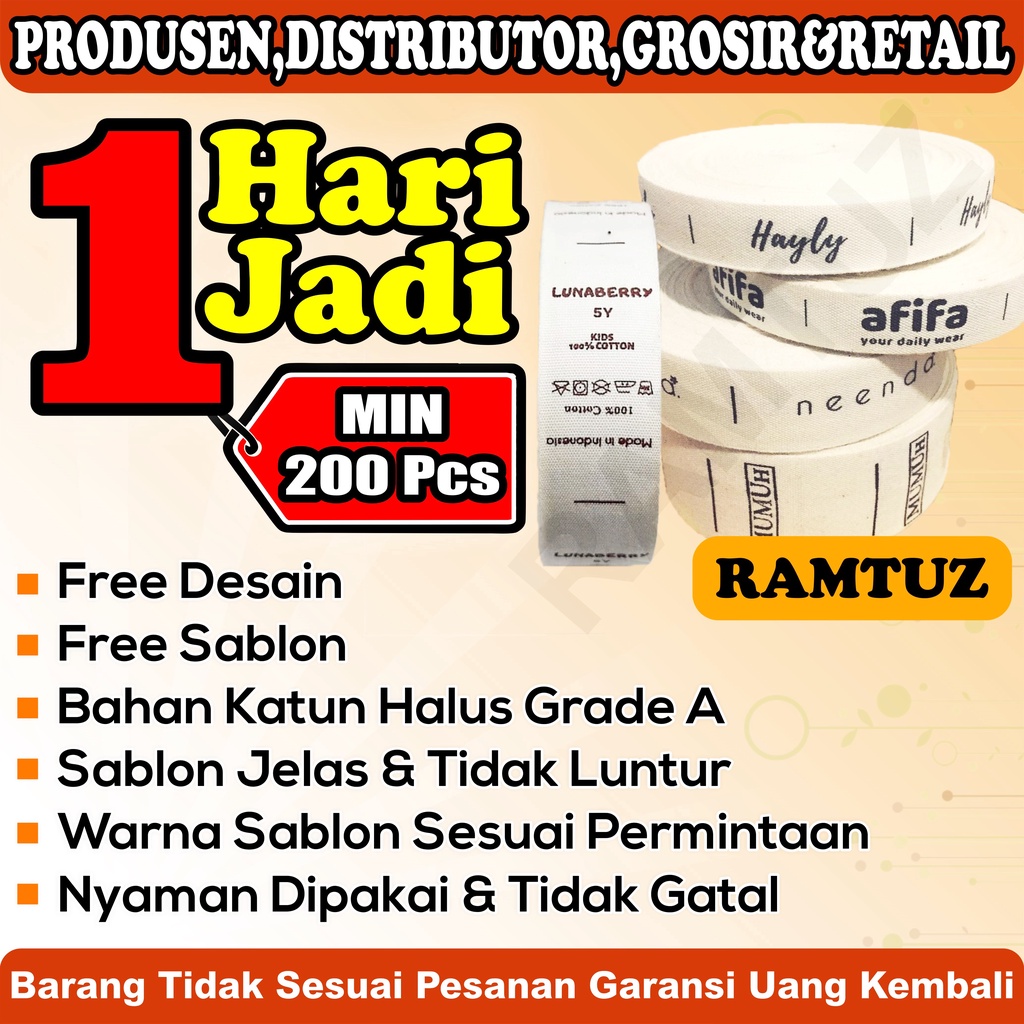 [ 1 Roll ] Label Katun / Label Hijab / Label baju / Label Pakaian / Label Konveksi Sablon Custom