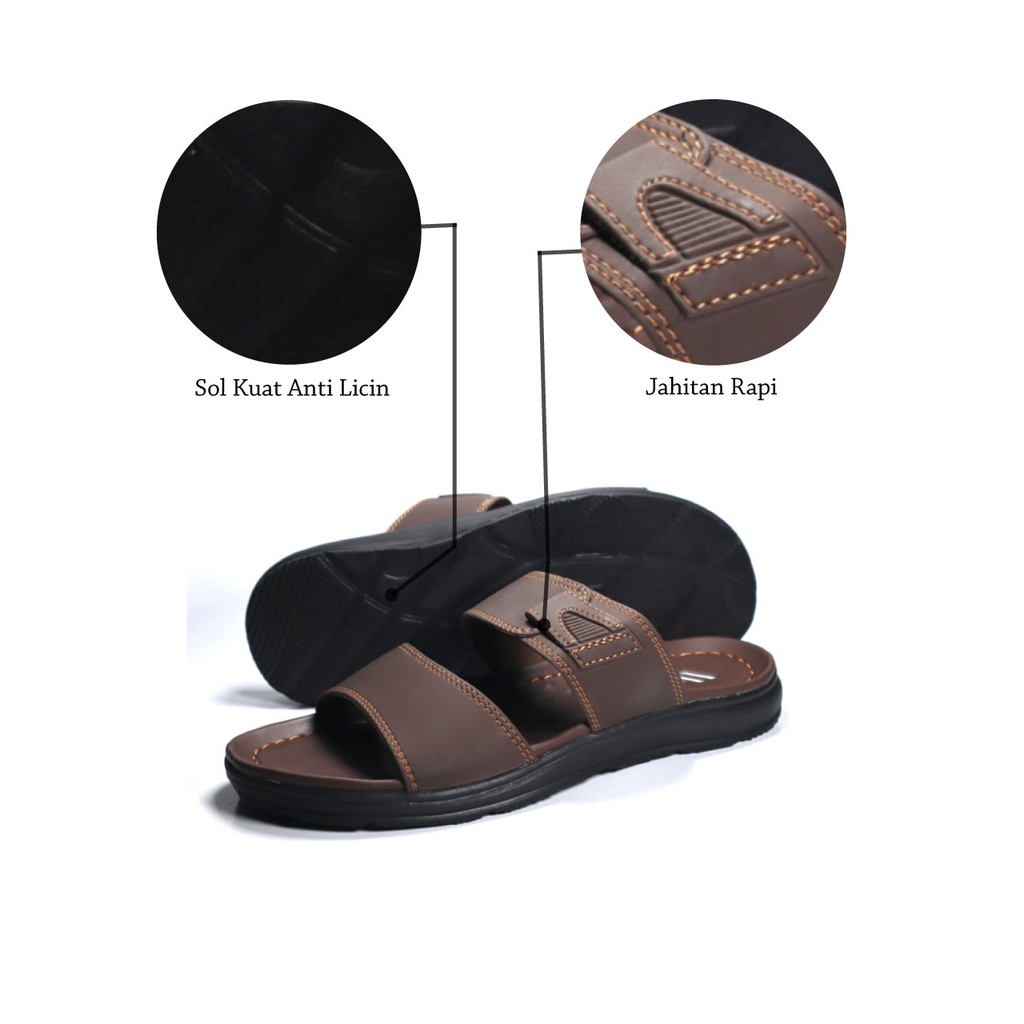 AFLAH X WIBI Sandal Kulit Pria Slide Ban 2 Coklat Tua Casual Original S21