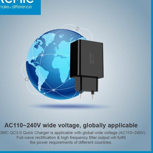 Ready Murah ACMIC CQC01 - Quick Charge 3.0 USB Wall Charger Fast Charging - Hitam