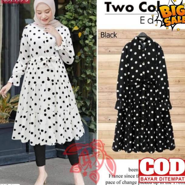 [BISA COD] Ed tunik feranda polka SETELAN MUSLIM WANITA / BAJU MUSLIM