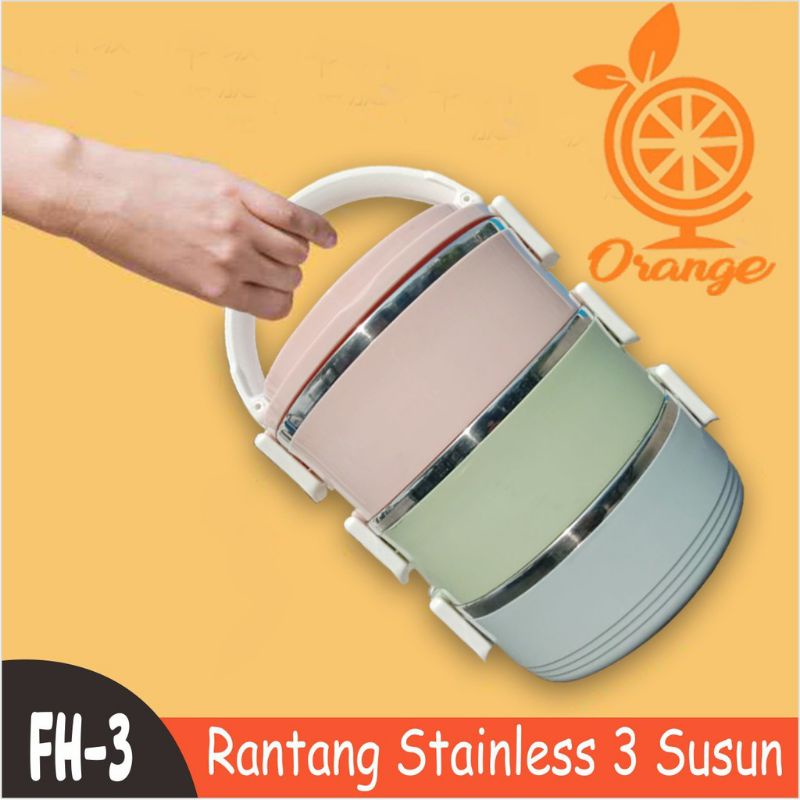 Lunch box stainless steel. Rantang 3 susun multicolour