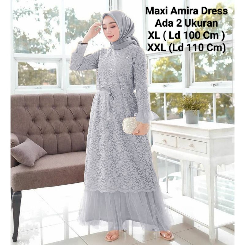 Gamis Perempuan Dewasa Terbaru Maxi Amira Matt Brokat Tille Full Furing Ukuran Jumbo Model Kekinian Good qualty premium