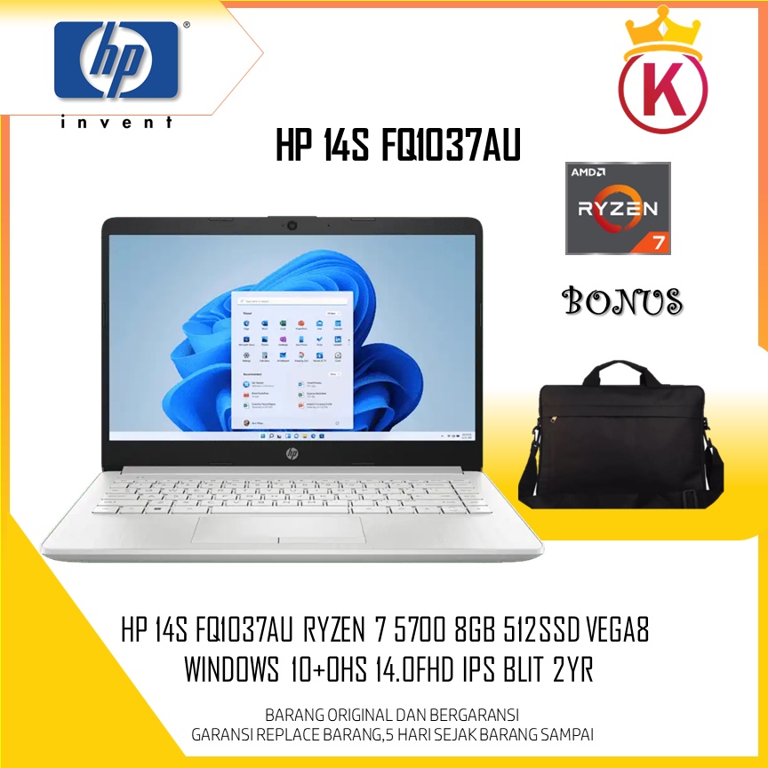 HP 14s RYZEN 7 GARANSI ORIGINAL HP INDONESIA FREE TAS & MOUSE