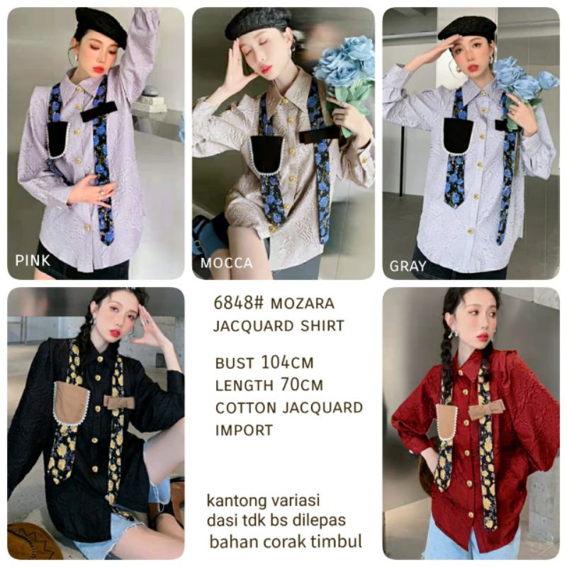 MDLV ~ 6848# Mozara Jacquard Shirt Kemeja Dasi Bunga Fashion Premium Fashion Import