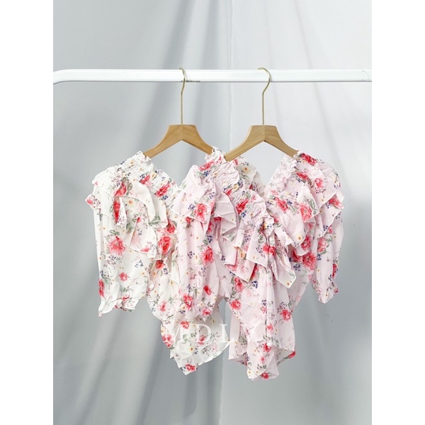 MDLV ~ 2433 Angelica Smocked Top Atasan Sabrina Flower Import Korea Look Fashion import