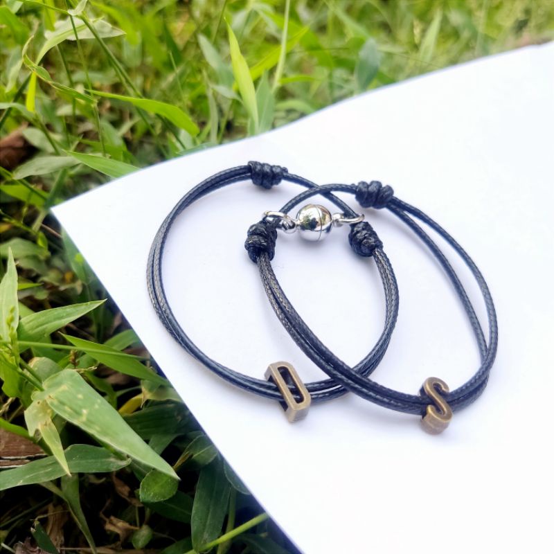 GElALNG TALI HURUF BRONZE / GELANG COUPLE MAGNET BRONZE / GELANG PASANGAN INISIAL NAMA HURUF-2 gelang + magnet