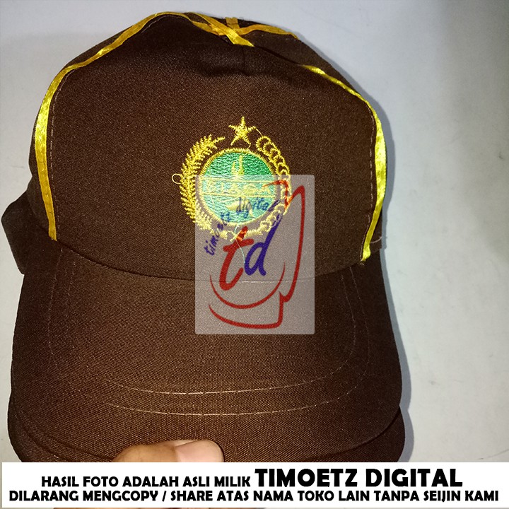 Topi Pramuka Siaga Strip Kuning Bordir Putri - Topi Pramuka Cewek