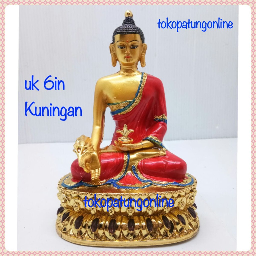 Patung Buddha Amithofo Baisajyaguru Kuningan Uk 6 in