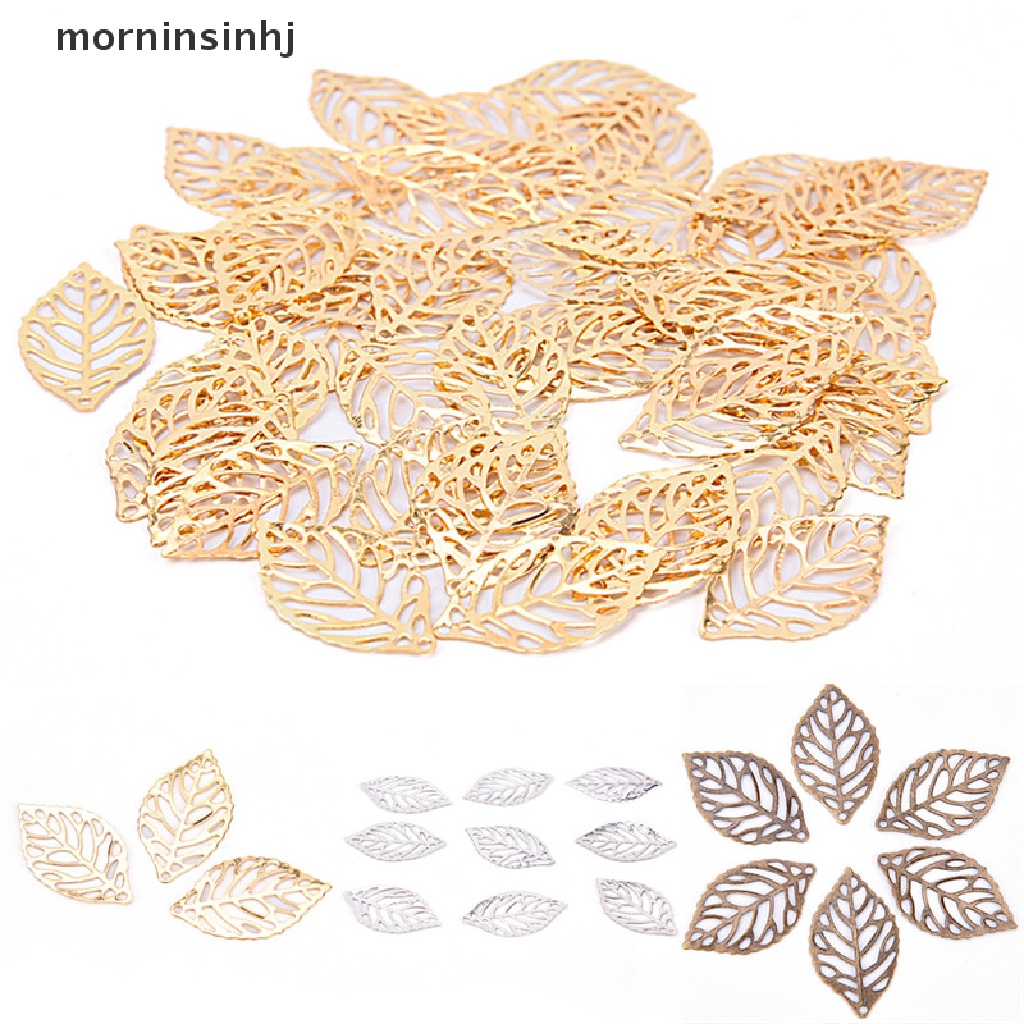 50pcs Liontin Daun Mornin Hollow Bahan Metal Untuk Membuat Perhiasan Diy