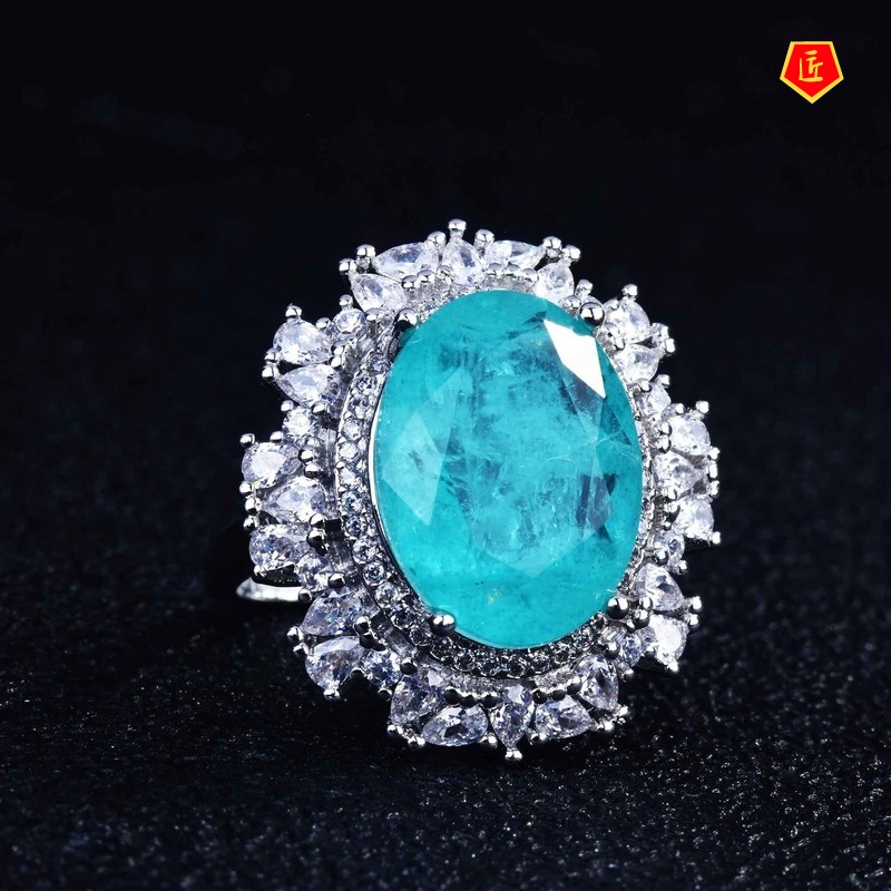 [Ready Stock]Natural Paraiba Necklace Luxury Gems Stud Earrings Jewelry Set