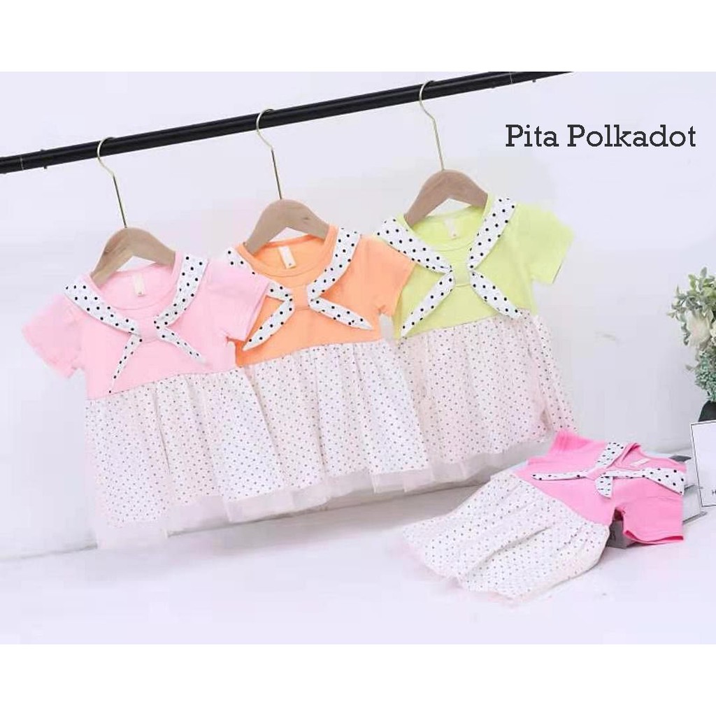 DRESS ANAK IMPORT PEREMPUAN TUTU POLKADOT PITA RENDA BEST SELLER/DRESS ANAK IMPORT TILE GAUN PESTA