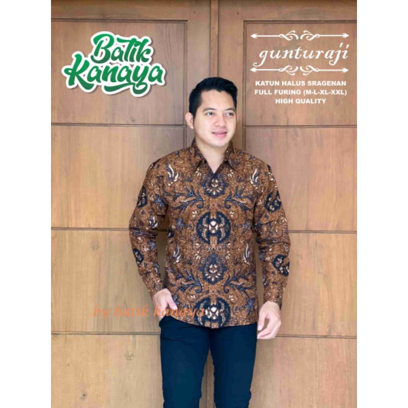 GUNTURAJI baju batik pria Berlapis FURING bahan KATUN PREMIUM