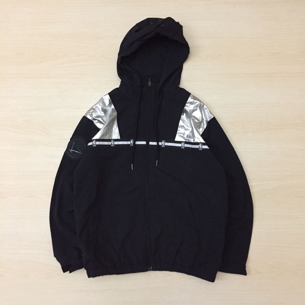 NBA jaket golden state warrior basket pria original warna hitam metal hoodie bahan parasut murah